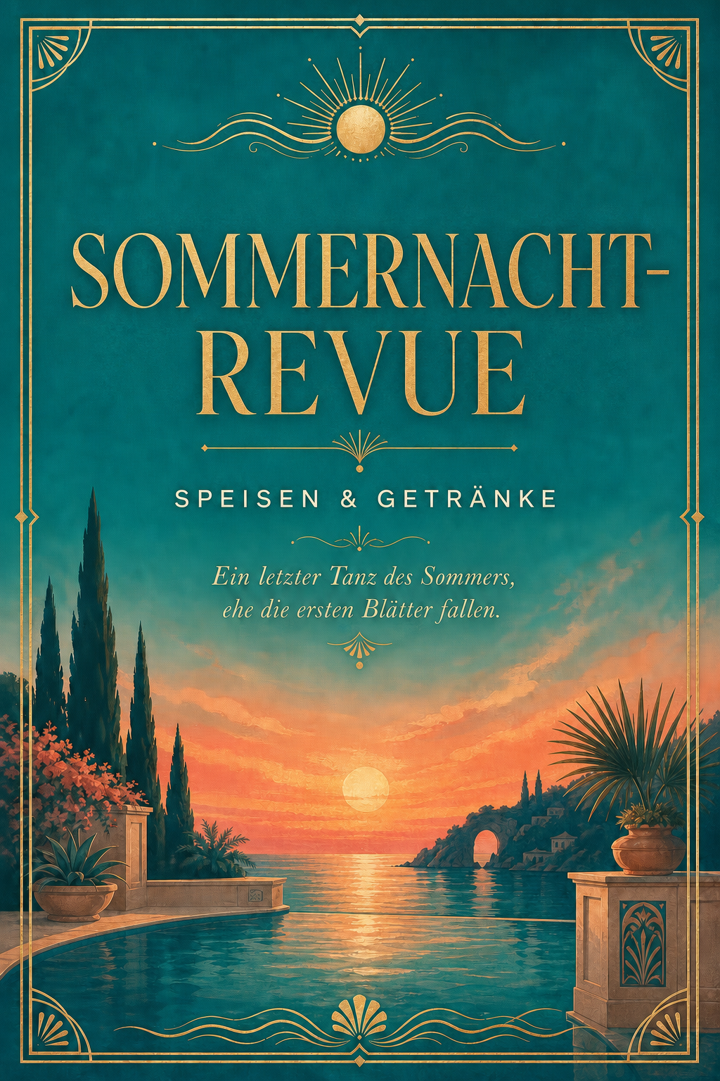 Titelseite der Speise- und Getränkekarte der Sommernacht-Revue