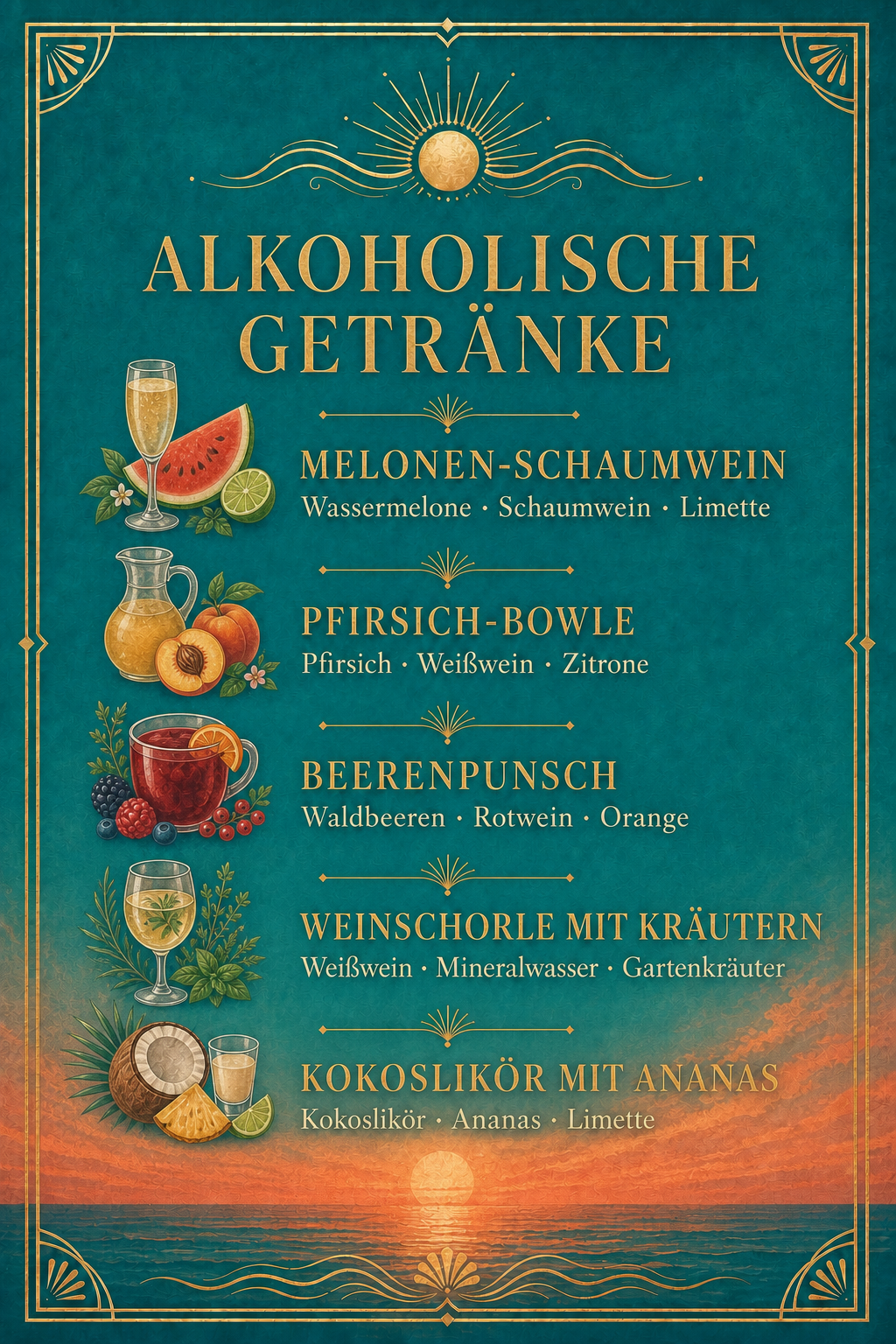 Karte der alkoholischen Getränke