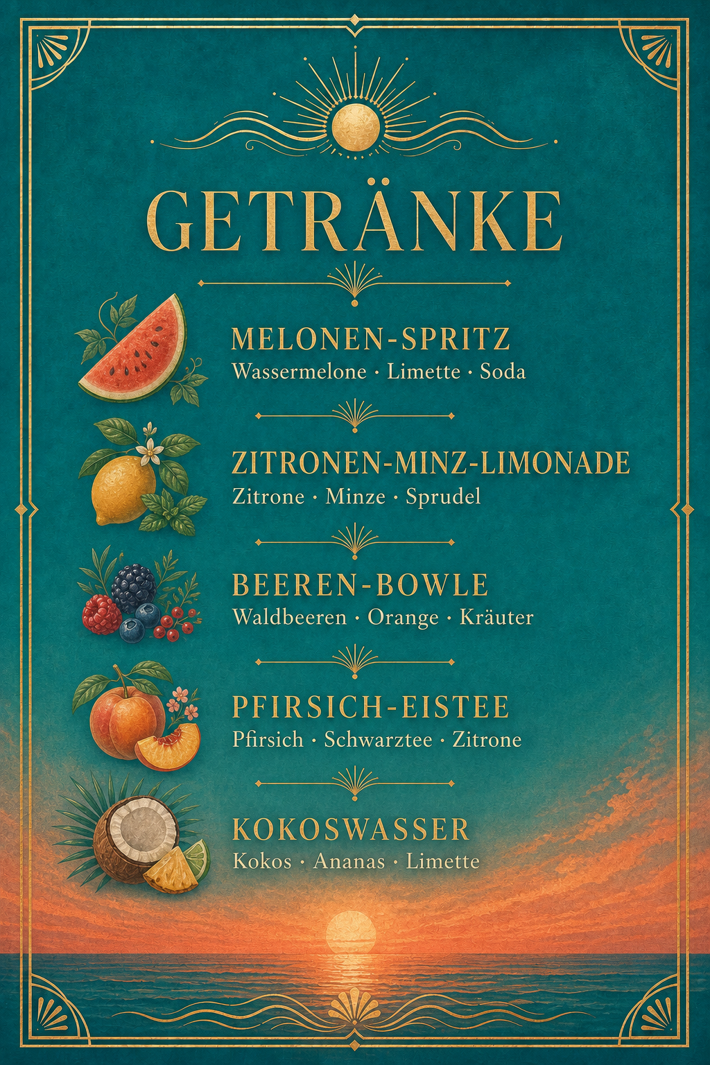 Karte der alkoholfreien Getränke
