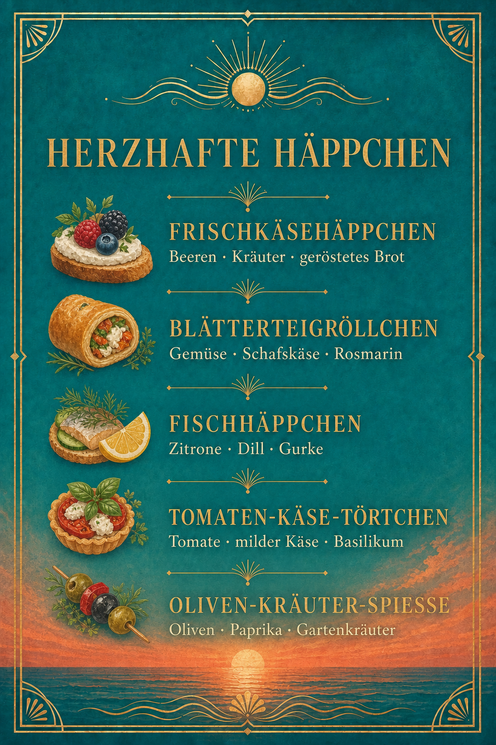 Karte der herzhaften Häppchen